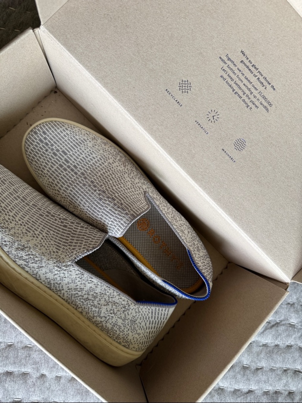 Rothy's women’s Slip-On Loafers in Heathered Cream with Blue Trim - Picture 8 of 8